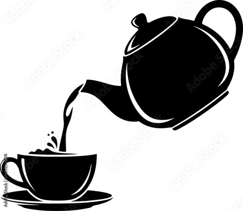 Teapot Pouring Tea into Cup.