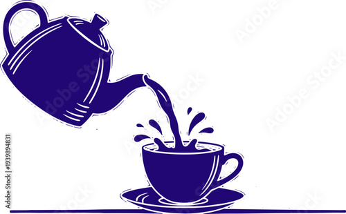 Teapot Pouring Tea into Cup Illustration.
