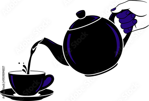 Teapot Pouring Tea into Cup.