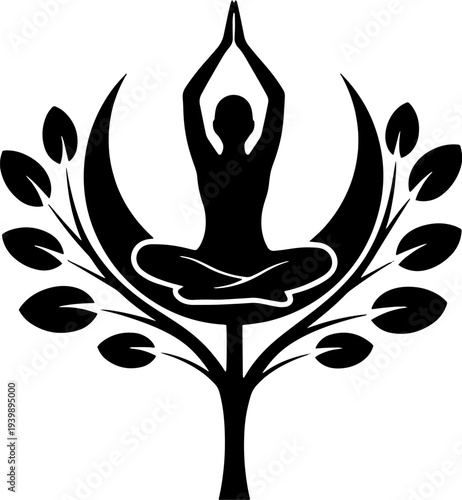 Woman Meditating in Lotus Position Silhouette.