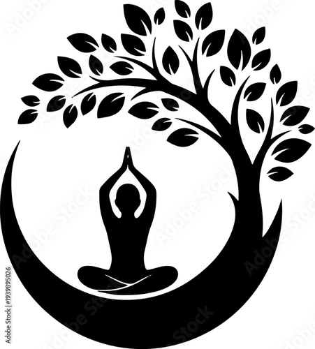 Woman Meditating in Lotus Position Silhouette.