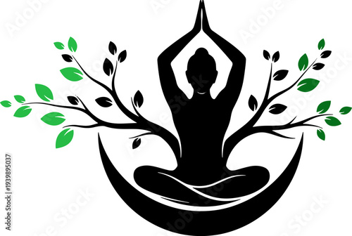 Woman Meditating in Lotus Position Silhouette.