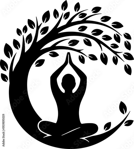 Woman Meditating in Lotus Position Silhouette.
