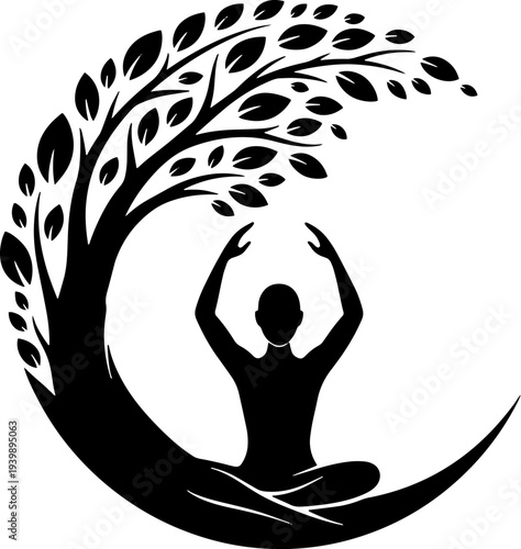 Woman Meditating in Lotus Position Silhouette.