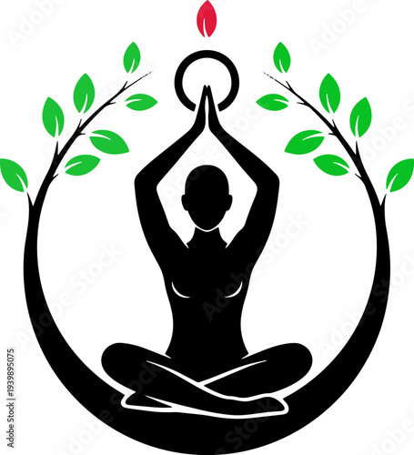 Woman Meditating in Lotus Position Silhouette.
