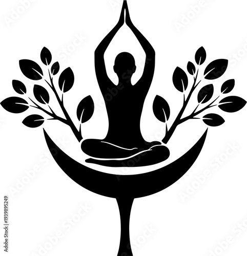 Woman Practicing Yoga with Leaves Around.