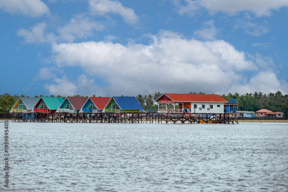 Naklejka premium Homes on the Water in the Tawau Area of Sabah, Malaysia, Borneo
