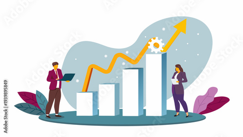 Business professionals analyzing growth chart with increasing graph