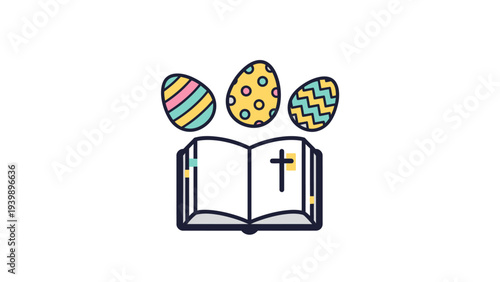 Easter Eggs and Open Bible Illustration.
