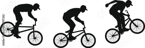 Silhouette illustration showing two individuals riding mountain bicycles with detailed wheels, outdoor sport, exercise, transportation, adventure, fitness, and lifestyle concept.