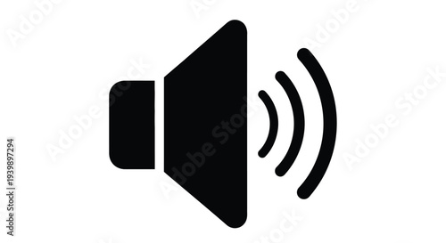 Simple black silhouette of a speaker with sound waves emanating outwards