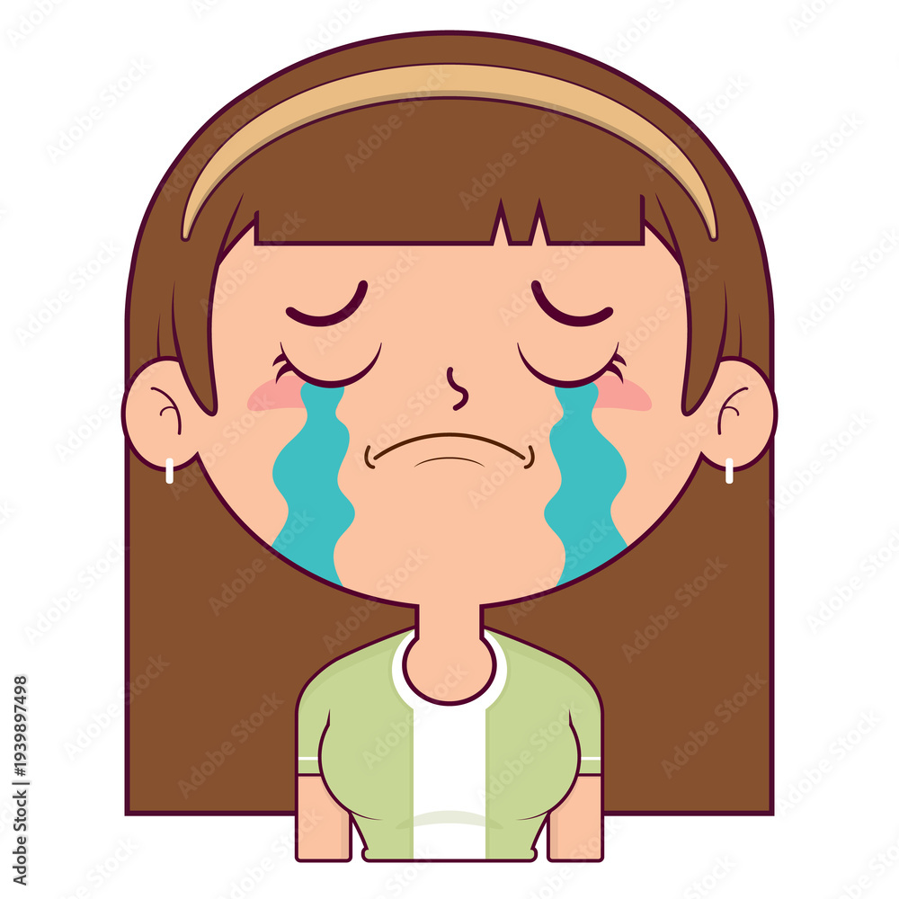 Fototapeta premium girl crying face cartoon cute