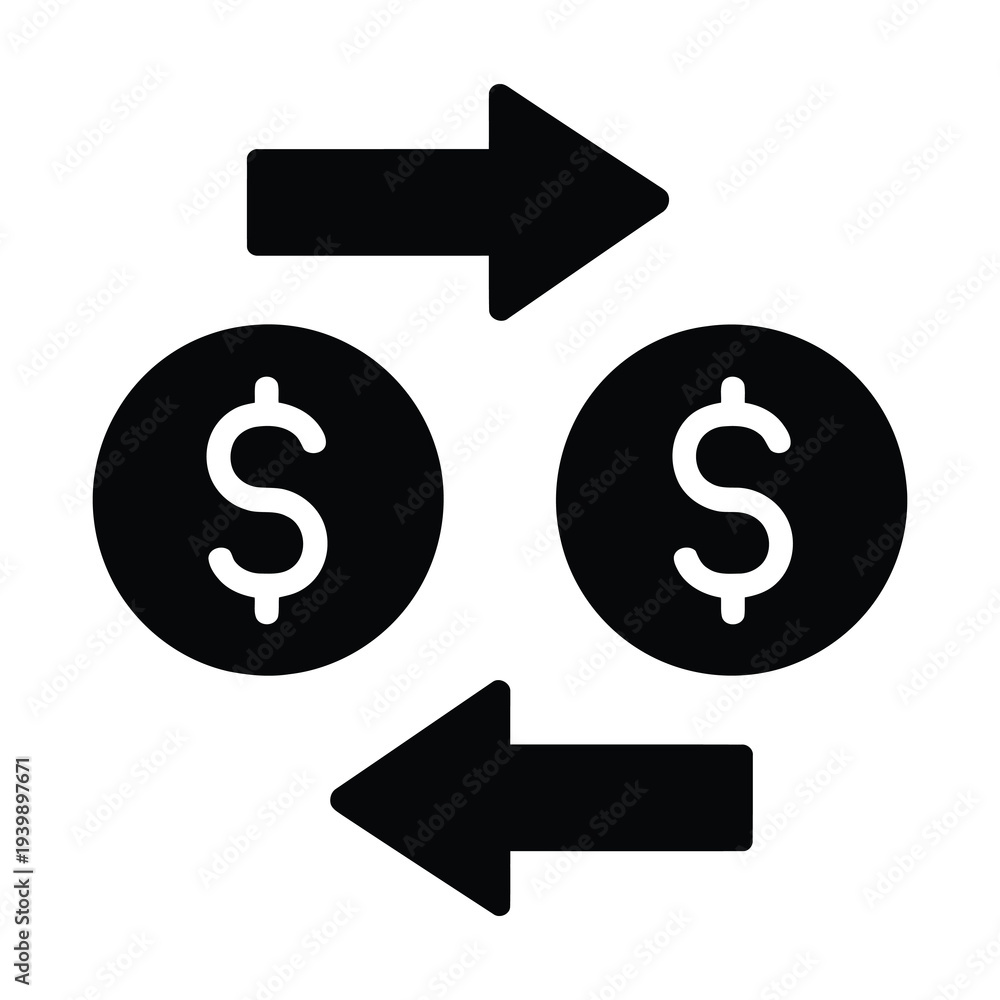 Obraz premium Vector of currency exchange with arrows circling dollar signs
