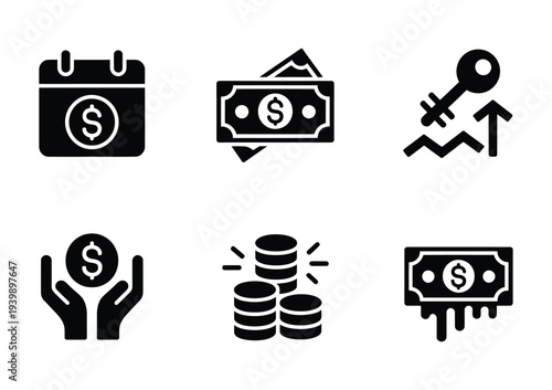 Collection of vector icons representing financial and monetary concepts