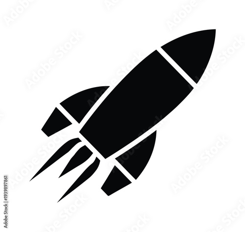 Vector rocket is blasting off into space with flames.