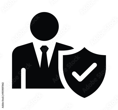 Vector of a business person holding a shield with a checkmark symbolizing security