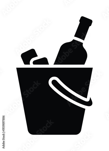 Vector of a bucket holding ice and a wine bottle