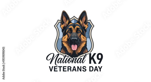 National K9 Veterans Day logo with German Shepherd dog head and text, honoring military working dogs and police K9 units.