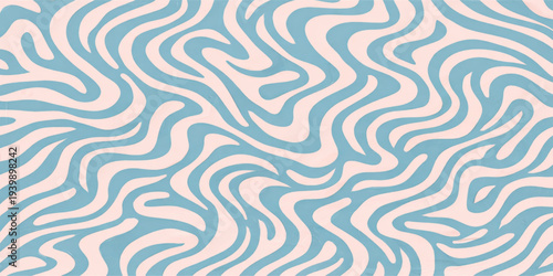 Abstract blue waves create a seamless geometric vector pattern featuring elegant swirl lines and artistic floral elements for a stylish textile decoration or wallpaper design