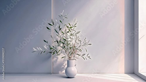 Digital white minimalist plant light and shadow scene  background