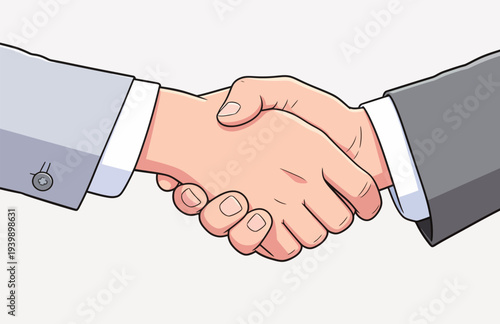 Two hands connect in a handshake, marking the start of a collaboration at a business meeting.