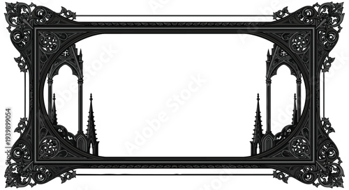 Gothic Arch Frame with Ornate Details and Spire Elements