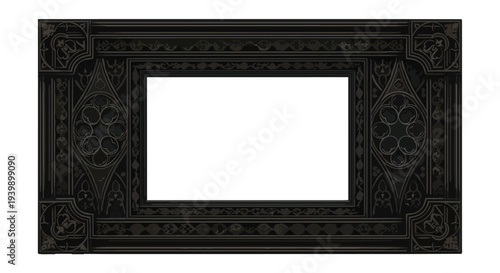Ornate Black Gothic Picture Frame with Intricate Carvings and Rose Motifs