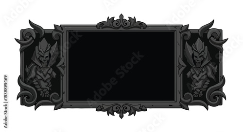 Gothic Ornate Frame with Gargoyle Embellishments, Dark Fantasy Game UI Element