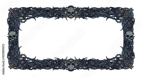 Gothic Skull Frame Border with Thorny Vines and Dark Elements