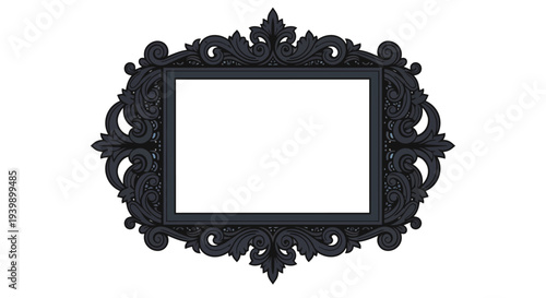 Ornate Black Oval Frame with Intricate Scrollwork and Floral Motifs