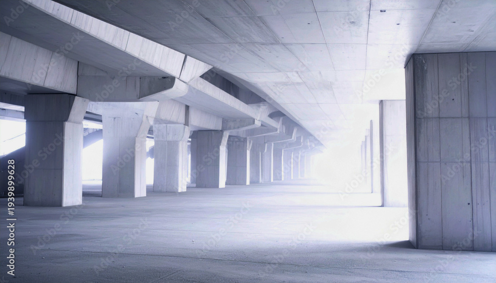 Fototapeta premium コンクリート 構造 建築 幾何学 柱 階段 モダニズム 静謐 秩序 質感 無機質 陰影 均衡 空間 奥行き 都市 堅牢 抽象 ミニマリズム 永遠