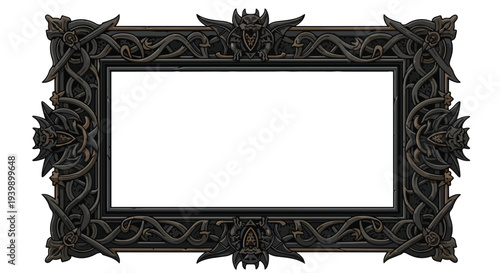 Gothic Ornate Frame with Dragon Motifs, Dark Ornate Border Design