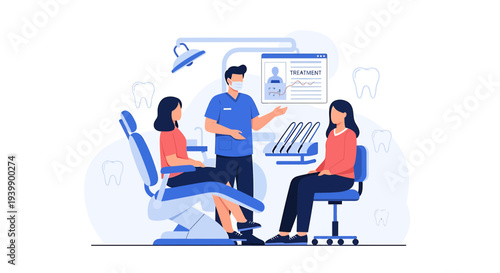 Dentist consulting with patient about dental care and treatment plan