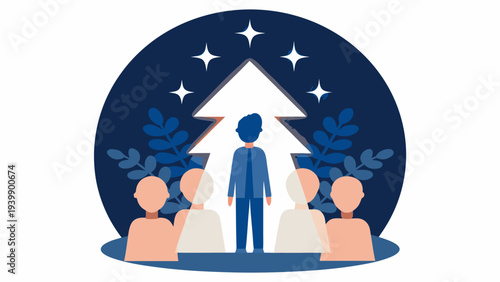 Businessman leading team to success with growth and harmony