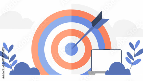 Business target achieved with laptop in modern workspace