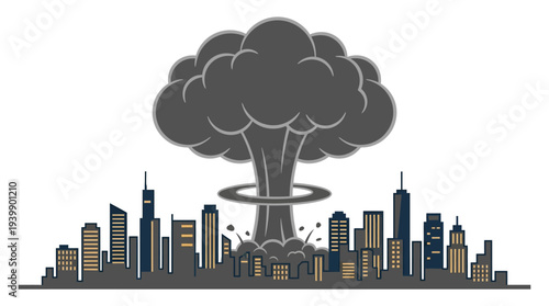 City view with explosion clouds