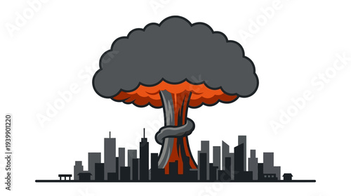 City view with explosion clouds