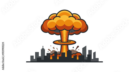 City view with explosion clouds