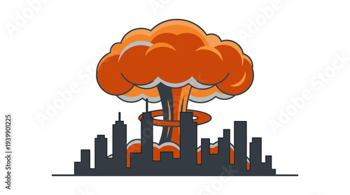 City view with explosion clouds