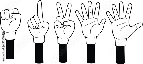 Hand gesture counting vector illustration with raised fingers showing numbers, educational design for learning, nonverbal communication, math teaching concept artwork