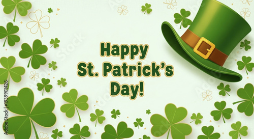 Celebrate St. Patrick's Day with festive green hat and lucky shamrocks