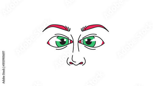 Illustration of Green Eyes with Eyebrows.