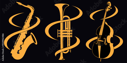 Bring elegant harmony into your space with this collection of iconic musical instrument designs. The beautiful combination of gold and black creates a timeless artistic touch.