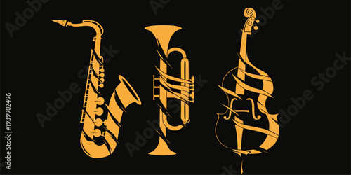 Bring elegant harmony into your space with this collection of iconic musical instrument designs. The beautiful combination of gold and black creates a timeless artistic touch.