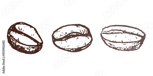 Set of hand drawn fresh roasted coffee bean Arabica robusta seed doodle Single element for design print packaging label decor