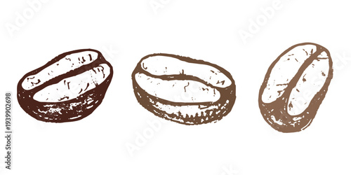 Set of hand drawn fresh roasted coffee bean Arabica robusta seed doodle Single element for design print packaging label decor