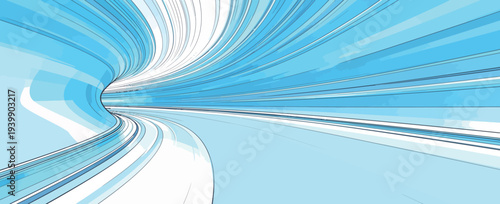 Bright blue lines swirl together to form a vibrant abstract design that suggests movement and speed in a modern style.