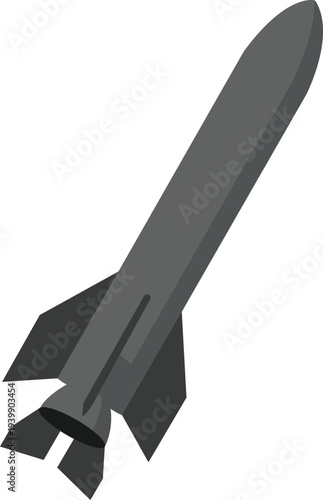 Minimal missile rocket icon in flat vector style representing military technology, defense systems, and strategic weapon launch concepts.