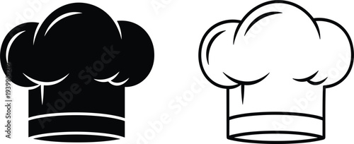 Chef Hat Icon Set with Solid and Outline Styles, Cooking Kitchen Cap Symbol for Restaurant, Bakery, Catering and Culinary Design Vector