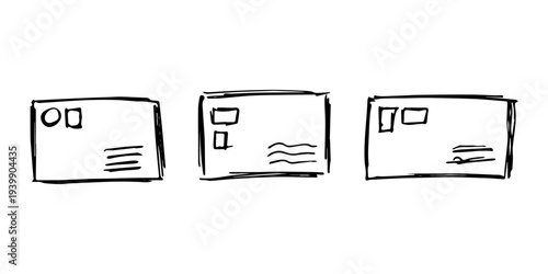 Set of hand drawn envelope with letter inside Mail and correspondence doodle Love, communication, invitation Single element for design, print, decor